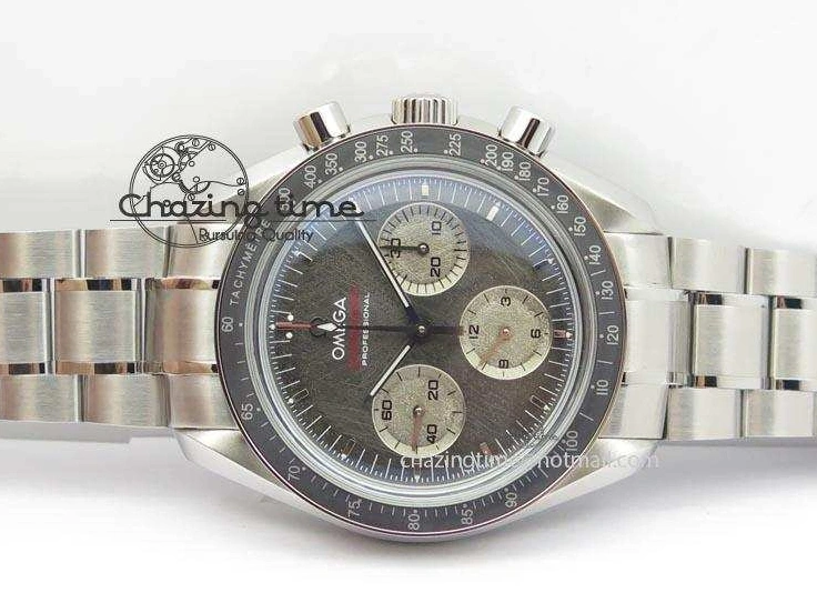 0206 Modern Speedmaster Apollo XVII Gray Dial On SS Bracelet Manual Winding Chrono Movement 8223